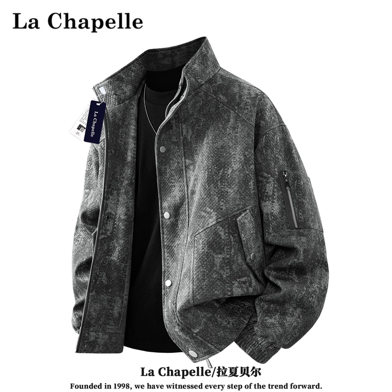 La Chapelle's New Autumn Trendy American-Style Tie-Dye Stand-Up Collar Faux Denim Jacket for Men, Large Size Versatile Coat La Chapelle's New Autumn Trendy American-Style Tie-Dye Stand-Up Collar Faux Denim Jacket for Men, Large Size Versatile Coat