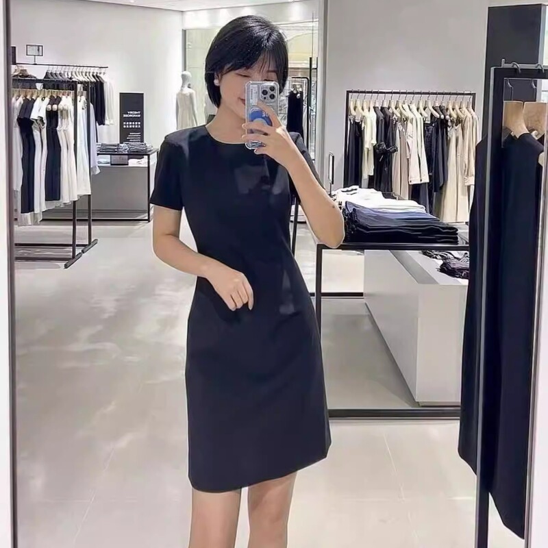 Th Yuan Single Item in Stock 2026 Summer New Classic Wool Blend Round Neck Short Sleeve Slim Dress Th0101632
