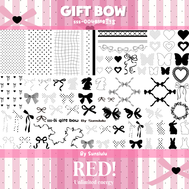 Red! Sunslulu-S004Giftbow Bow-Shaped Steel Plate Original Design Overlay Nail Art Steel Plate Printing Plate