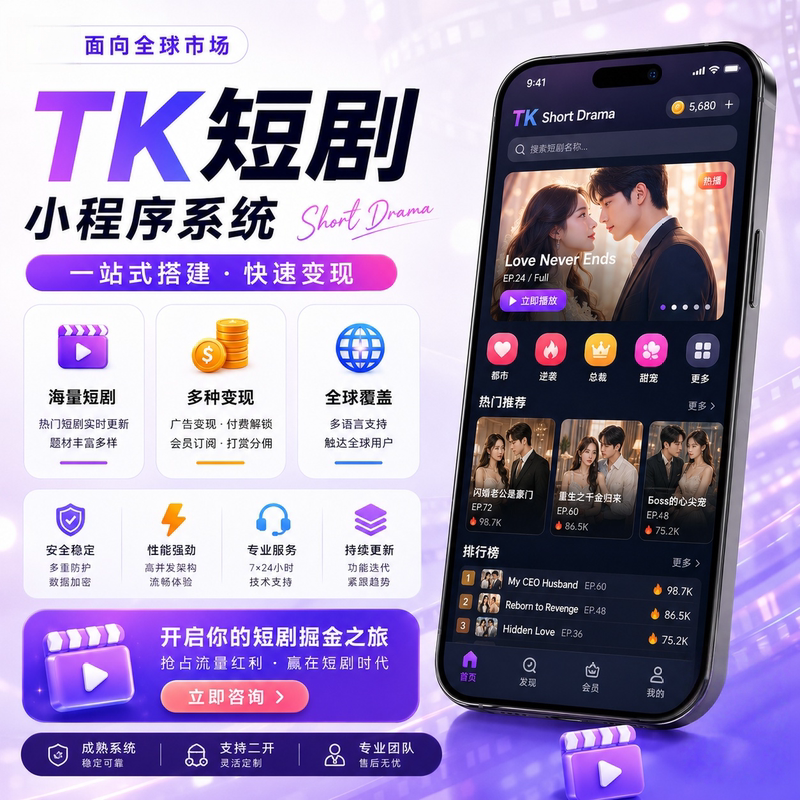 Overseas Comic Drama App System Development, Short Drama H5, Multi-Language Overseas Novel Program Customization, Source Code Deployment, Finished Product