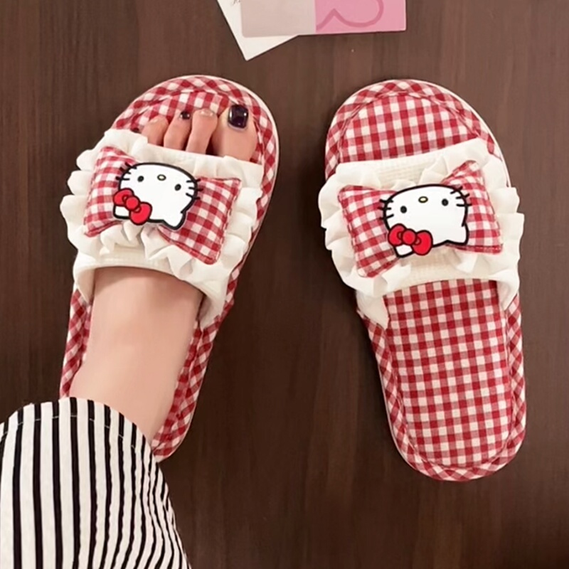 Cute Cat Slippers for Women, Suitable for All Seasons, Non-Slip, Soft-Soled, Silent, Breathable, Trendy Plaid Slippers