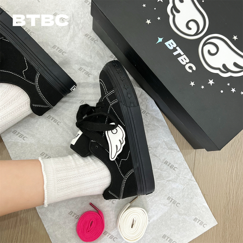 Btbc【Black Angel】2026 Autumn New Original Versatile Casual Shoes, Dirt-Resistant Skateboard Shoes, Breathable Black Shoes