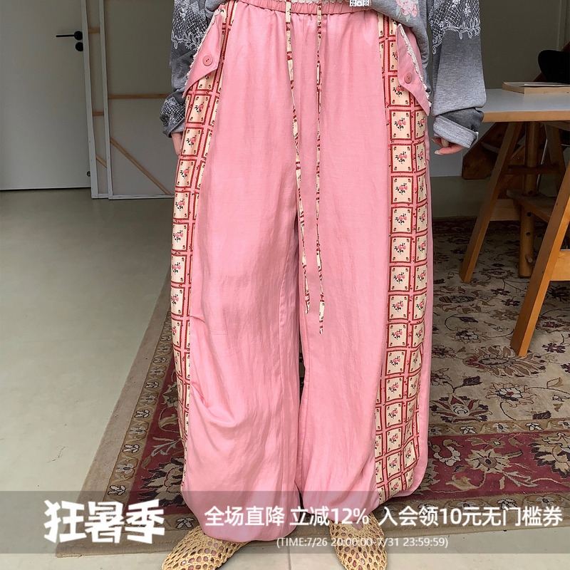 Yanag Floral Medal Linen Lace Patchwork Lantern Pants