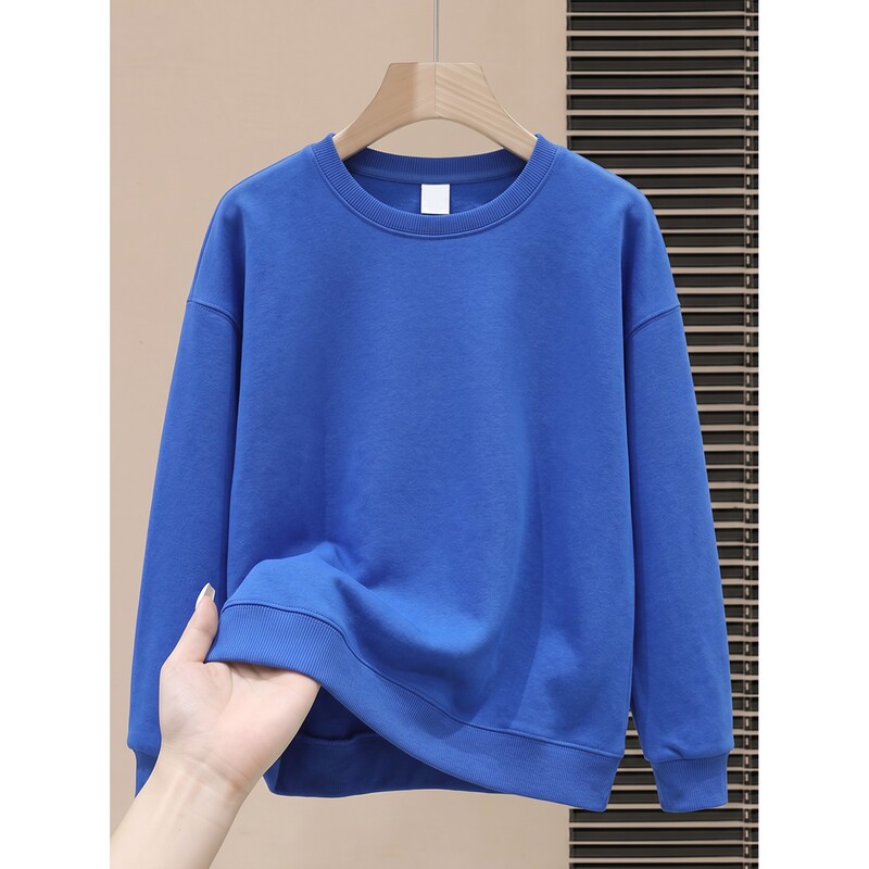 Heavyweight Klein Blue Pure Cotton Crew Neck Sweatshirt for Women, New Autumn/Winter Style, Royal Blue Long Sleeve, Fleece Lined and Thickened Top Heavyweight Klein Blue Pure Cotton Crew Neck Sweatshirt for Women, New Autumn/Winter Style, Royal Blue Long Sleeve, Fleece Lined and Thickened Top