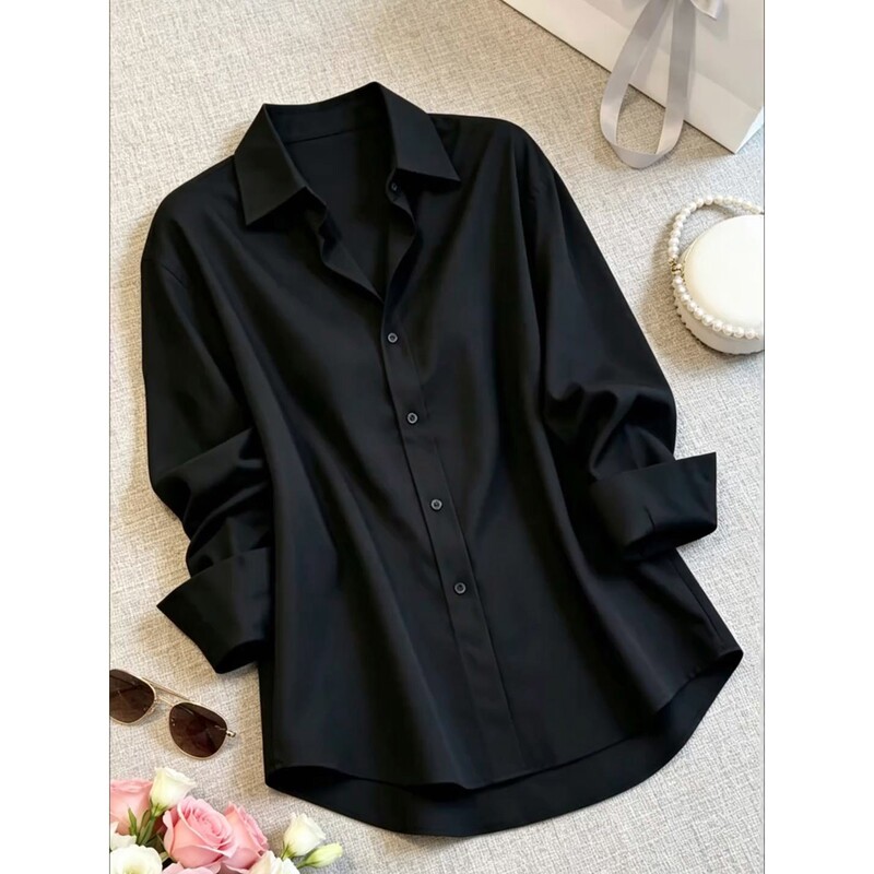 High-End Black Long-Sleeved Shirt for Women, Autumn 2026 New Style, Light Luxury Old Money Style, Elegant and Classy Top High-End Black Long-Sleeved Shirt for Women, Autumn 2026 New Style, Light Luxury Old Money Style, Elegant and Classy Top
