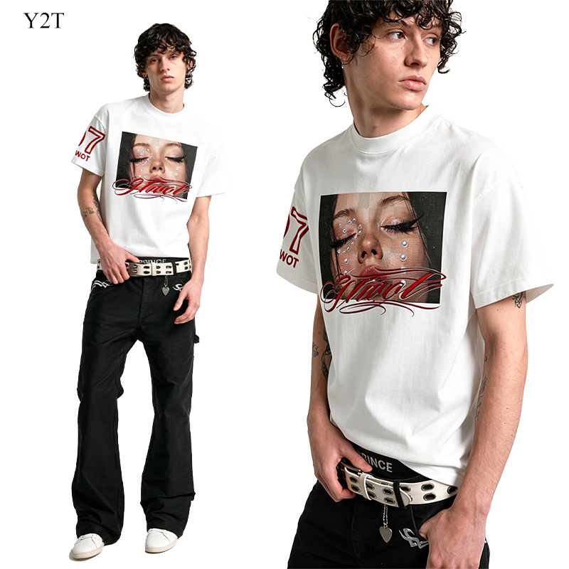 Ytwot* “2000S Millennial Pearl Girl” Portrait Print Millennial Style Subculture Visual Short-Sleeve T-Shirt