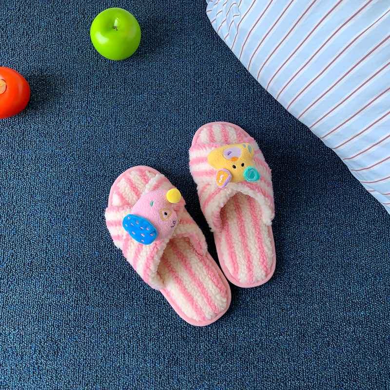 Dopamine Striped Open-Toe All-Season Slippers for Men and Women, Silent Non-Slip Indoor Floor Home Cute Abstract Cotton Slippers