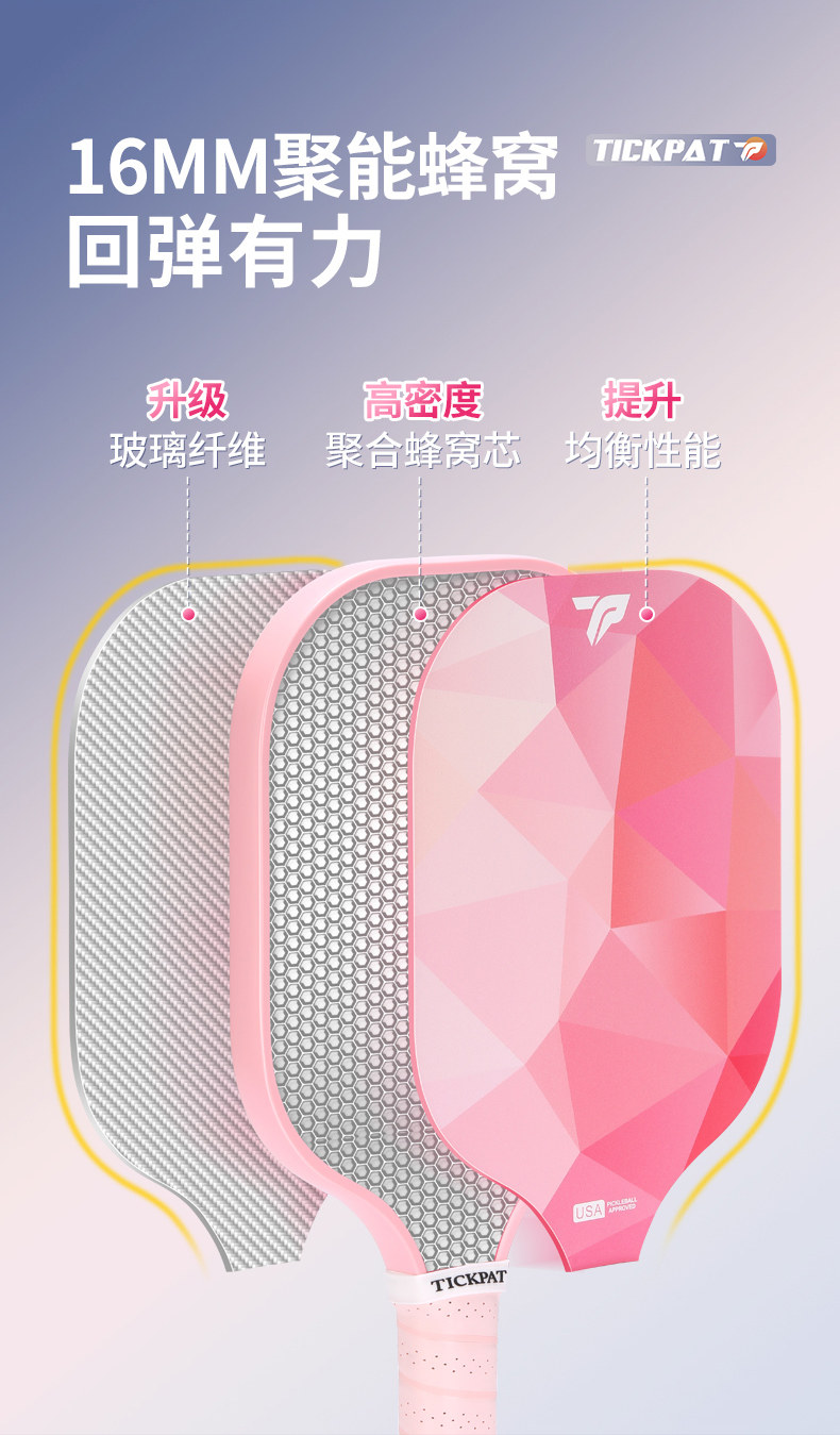 匹克球拍 tickpat匹克球拍板玻璃纤维初学者碳纤维pickleball儿童专业全套