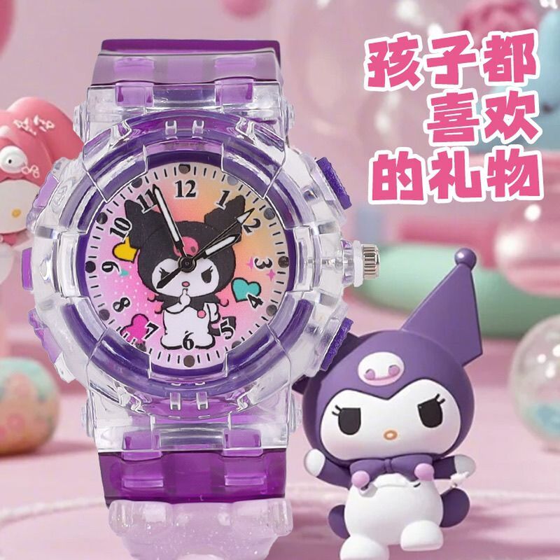 Children's Watch Cartoon Sanrio Kuromi Luminous Electronic Watch Female Model Toy Watch for Primary and Secondary School Students Birthday
