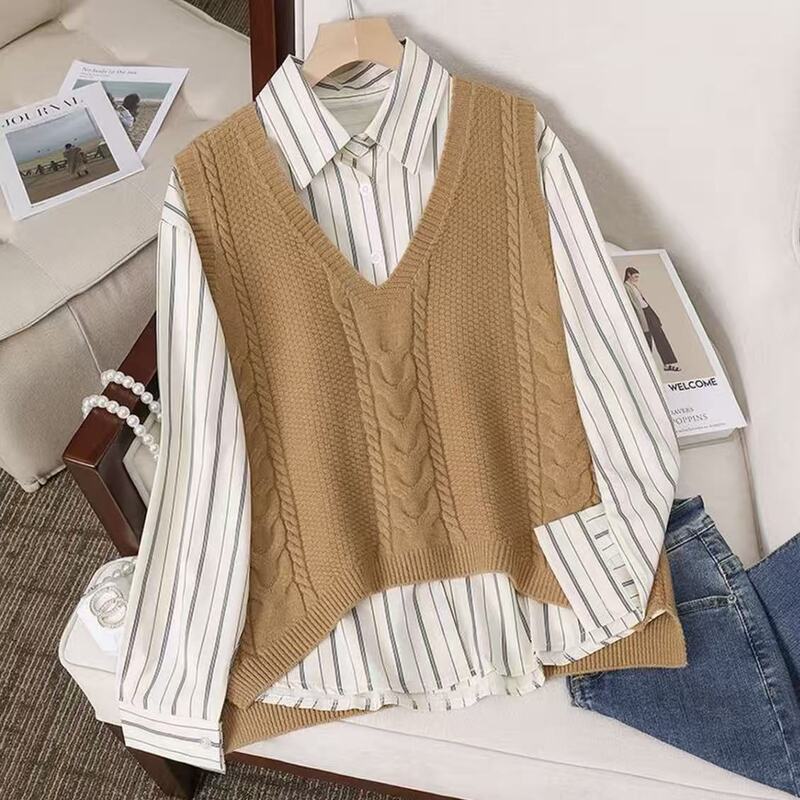 Ginger Yellow V-Neck Twist Loose Knitted Vest 165 Ginger Yellow V-Neck Twist Loose Knitted Vest 165