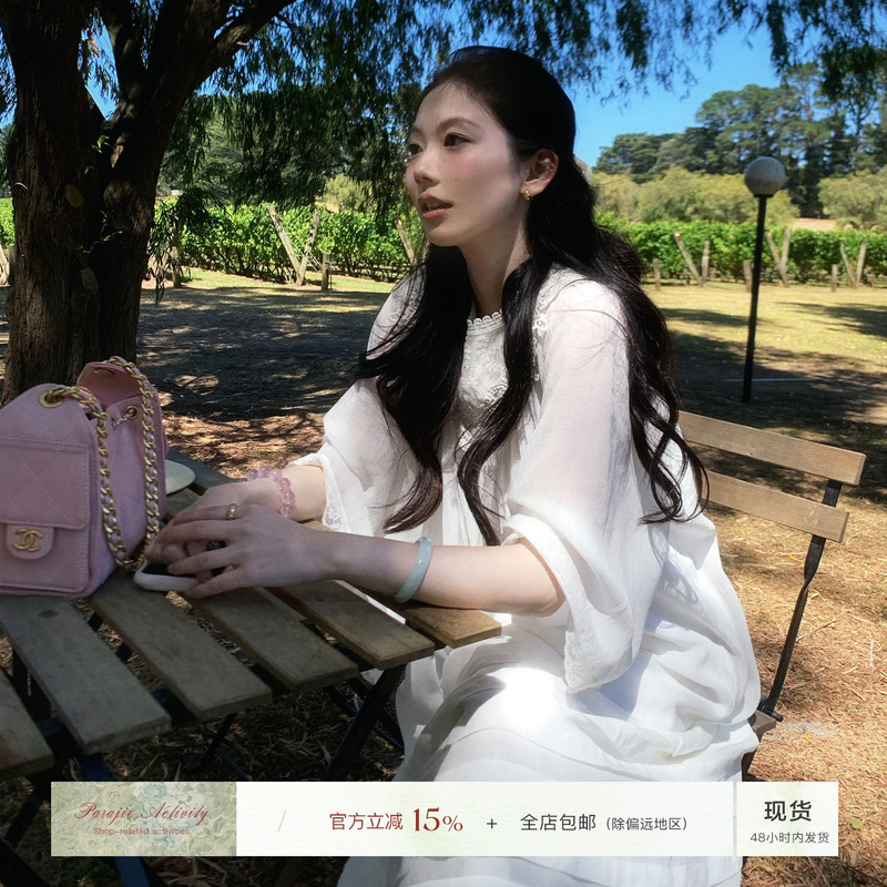 For Jie Shijie, the "Retro White Flower" 100% Lyocell Round-Neck Dress for Women, Autumn Loose-Fitting Slimming Long Dress For Jie Shijie, the "Retro White Flower" 100% Lyocell Round-Neck Dress for Women, Autumn Loose-Fitting Slimming Long Dress