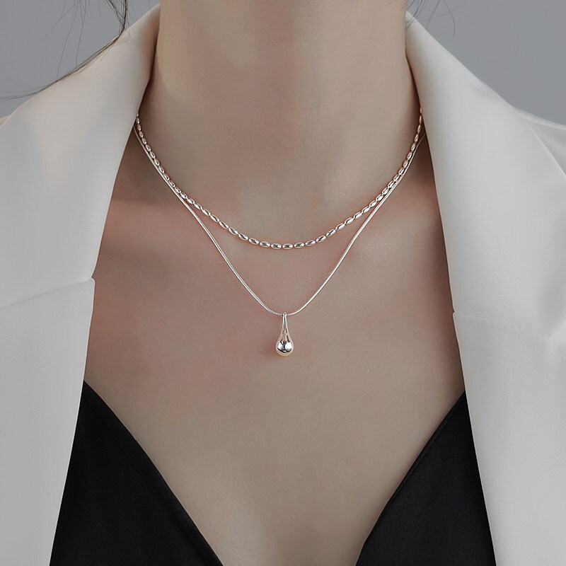 Authentic Pure Silver S925 Water Drop Necklace for Women 2026 New Popular Style High-End Double-Layered Clavicle Chain Birthday Gift
