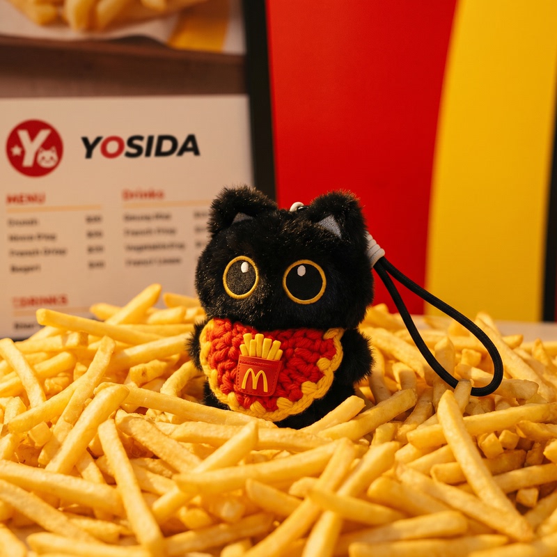 Yosida Genuine Collaboration with Mcdonald's Black Cat Plush Bag Pendant Keychain, a High-End Birthday Gift for Your Girlfriend