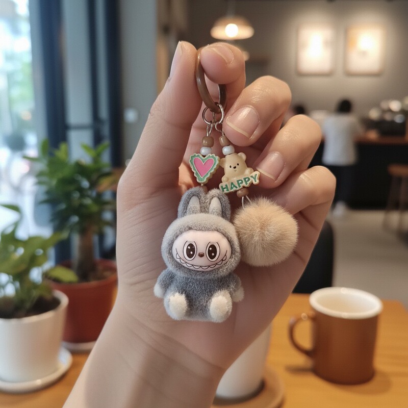 Trendy Plush Toy Keychain Doll Beaded Phone Chain Keyring Student Couple Car Key Bag Pendant