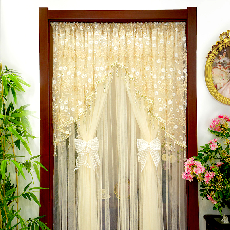 Lace Door Curtain with Heavy-Duty Pendants, Sheer Curtain, Partition Curtain, No-Drill Bedroom Blocking Curtain, Embroidered Decorative Hanging Curtain, Entrance Curtain Lace Door Curtain with Heavy-Duty Pendants, Sheer Curtain, Partition Curtain, No-Drill Bedroom Blocking Curtain, Embroidered Decorative Hanging Curtain, Entrance Curtain