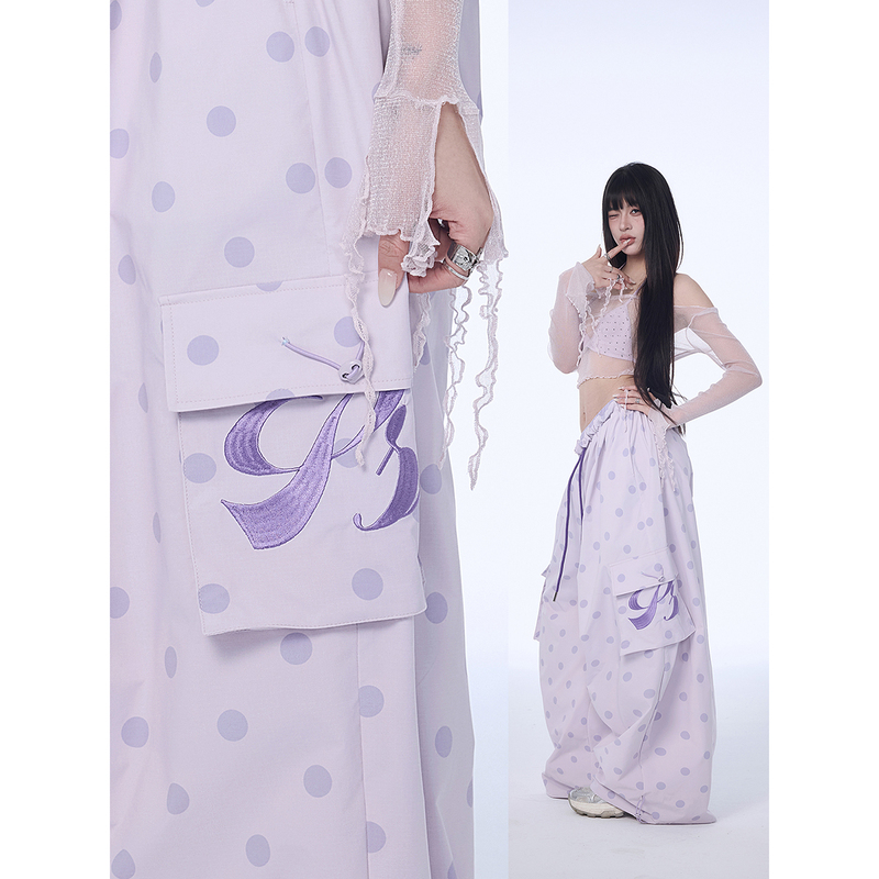 Busbable Light Purple Polka Dot Print Cargo Pants Dance Niche Summer Dance Loose Casual Pants for Women Busbable Light Purple Polka Dot Print Cargo Pants Dance Niche Summer Dance Loose Casual Pants for Women