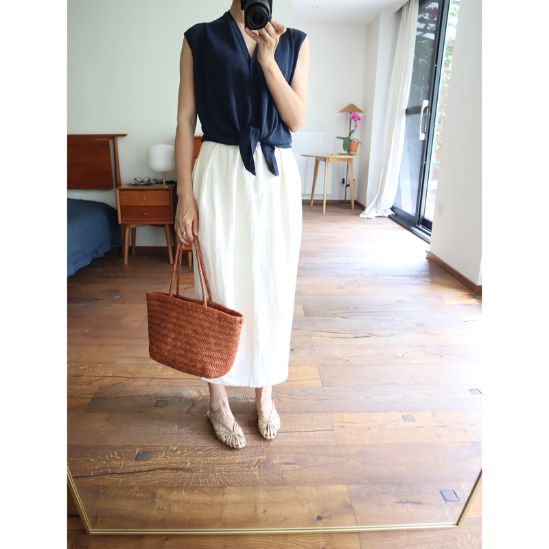 French Imported Original Ecological Linen Elegant High-Waisted Floral Skirt