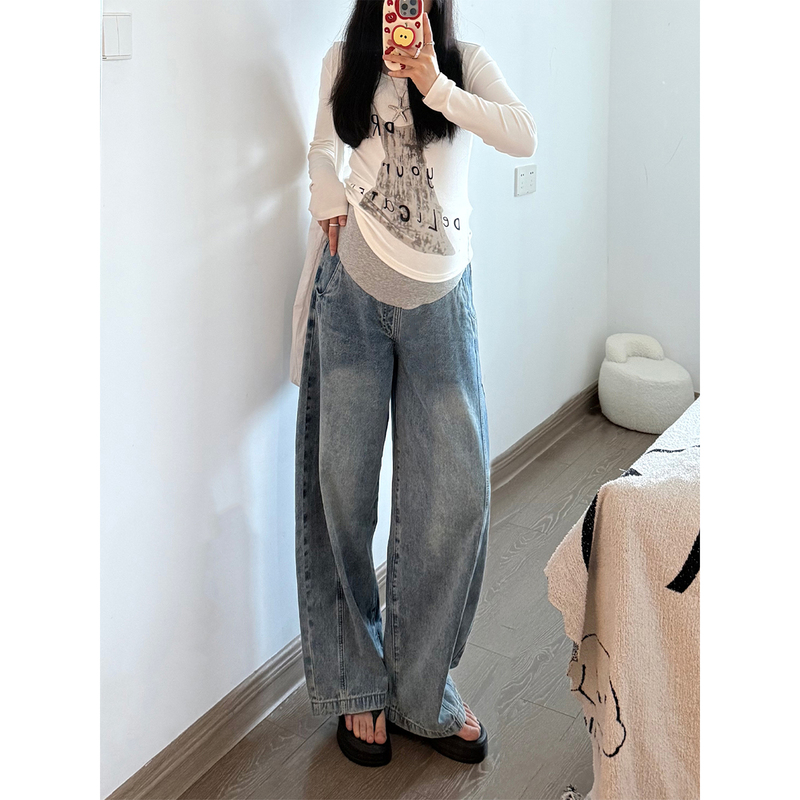 Maternity Jeans Spring/Summer High-Waisted Belly-Supporting Wide-Leg Loose Slimming Straight-Leg Casual Floor-Length Pants Spring Wear Maternity Jeans Spring/Summer High-Waisted Belly-Supporting Wide-Leg Loose Slimming Straight-Leg Casual Floor-Length Pants Spring Wear