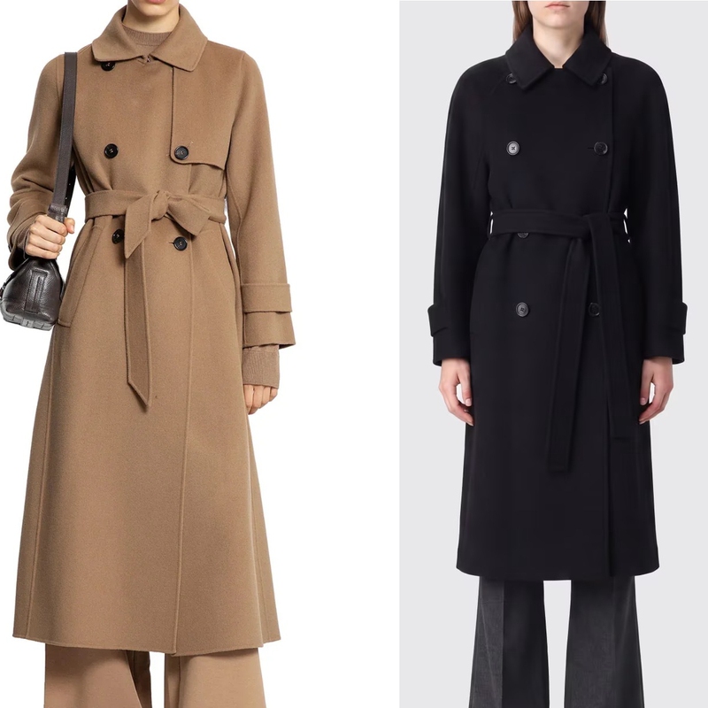 Italian m Series Old Channel~Wool Double-Sided Fabric Lapel Long Coat, with Button Belt