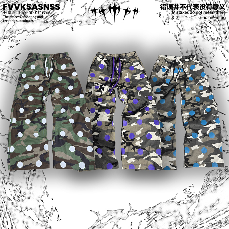 Fvvksasnss Heartbroken Rural Fantasy 380g Heavyweight A-Line Street Subculture Polka Dot Camouflage Sweatpants Fvvksasnss Heartbroken Rural Fantasy 380g Heavyweight A-Line Street Subculture Polka Dot Camouflage Sweatpants