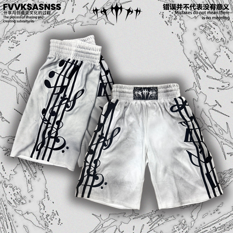 Fvvksasnss Sad Rural Fantasy Vintage Embroidery Street Subculture Musical Notes Boxing Pants Cropped Pants