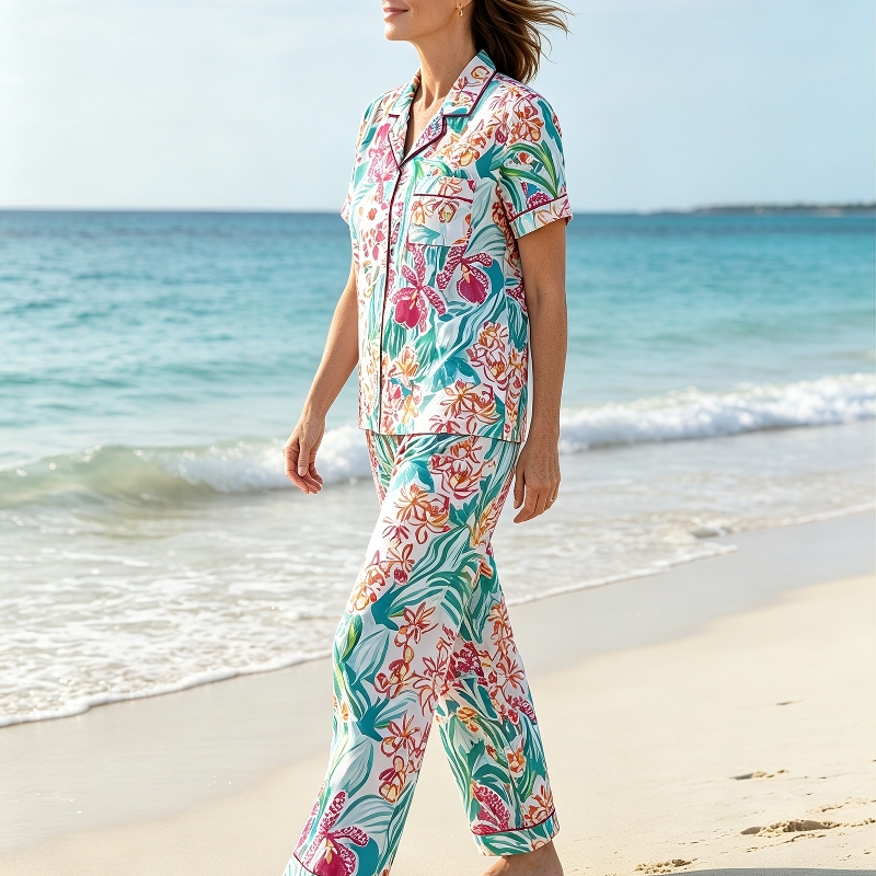 P& Original Pima Cotton Palm Beach Resort Style Homewear Set Pajamas