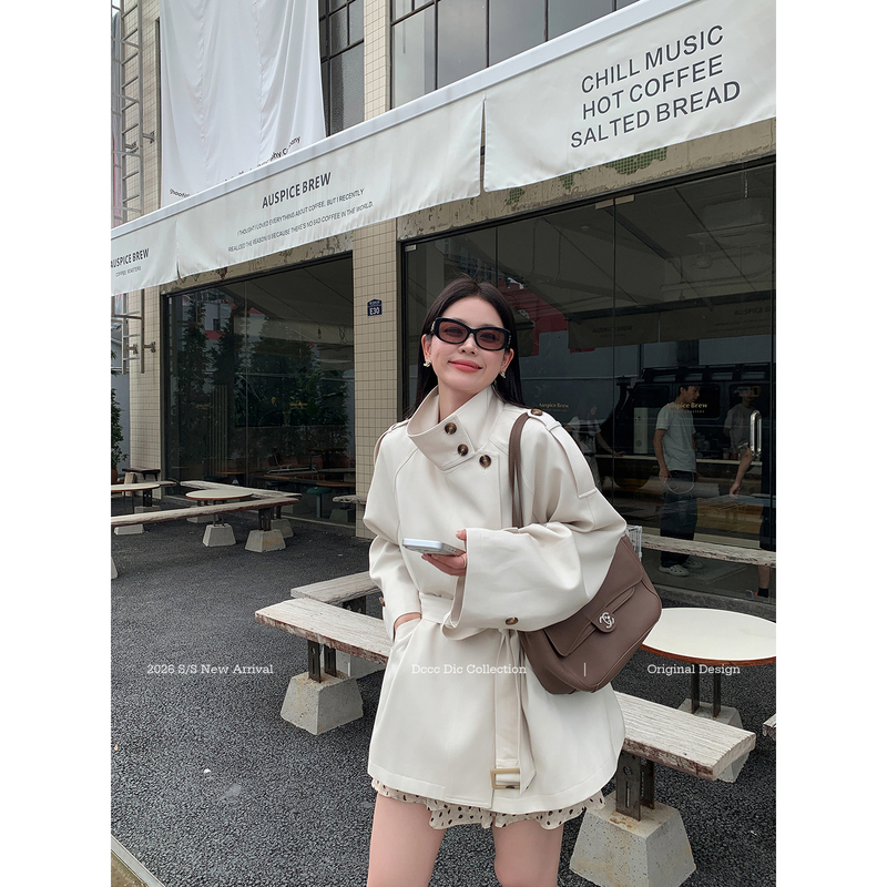 Dcccdic Chen Dian Dian's "London Poetry Collection" Trench Coat for Women, Lyocell Raglan Sleeves, Autumn White Short Jacket for Women Dcccdic Chen Dian Dian's "London Poetry Collection" Trench Coat for Women, Lyocell Raglan Sleeves, Autumn White Short Jacket for Women