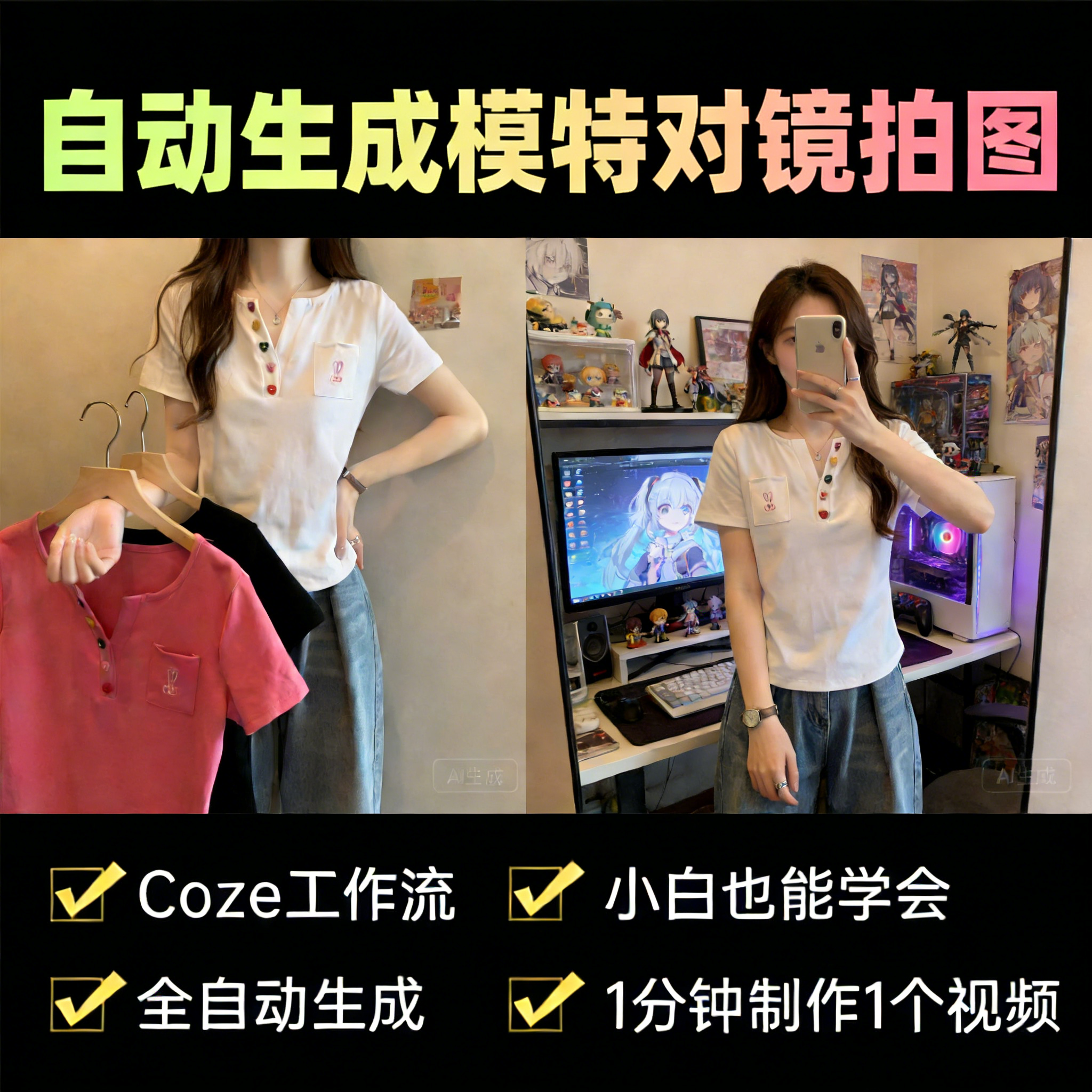 扣子工作流coze电商衣服模特变对镜拍图爆款宝贝描述自动生成淘宝