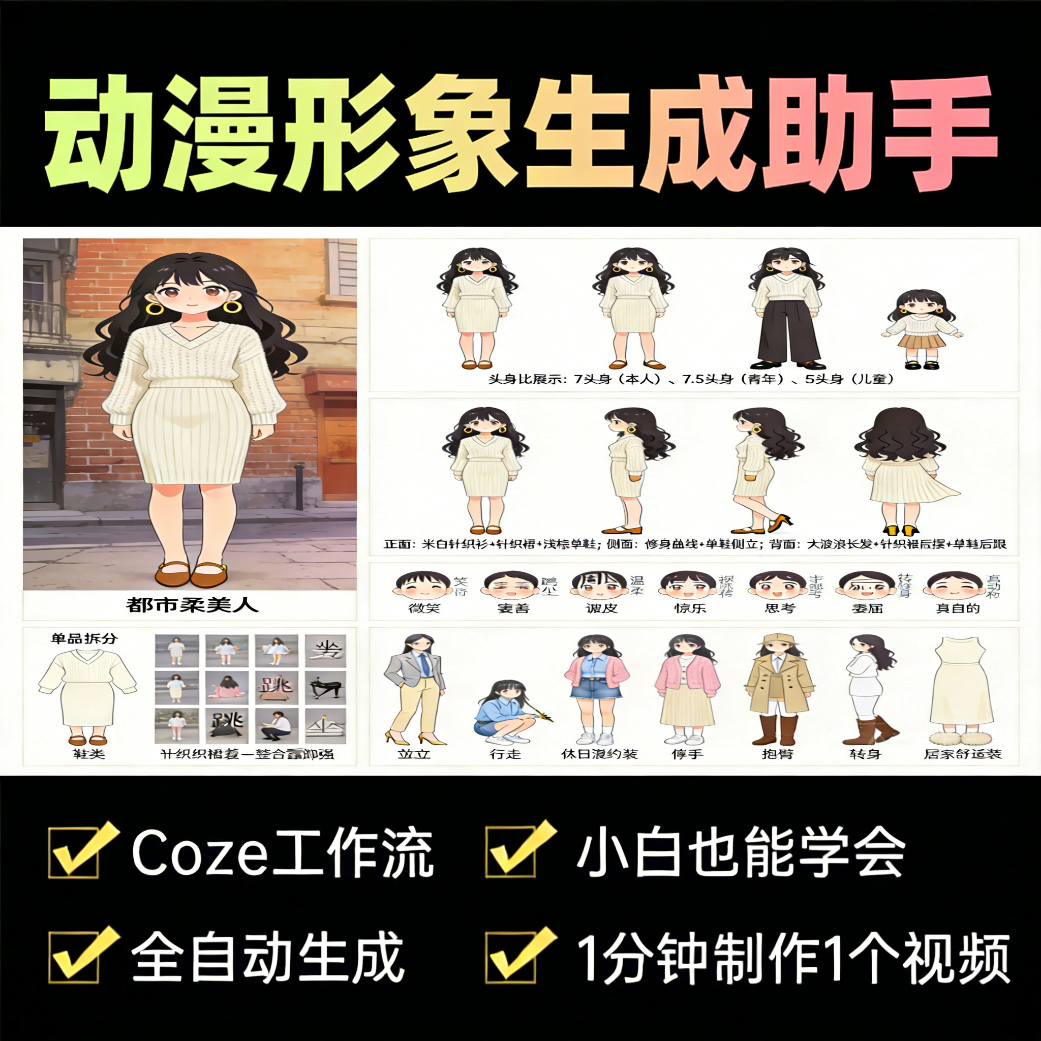扣子工作流coze成品动漫形象生成助手教程智能体开发案例搭建模板