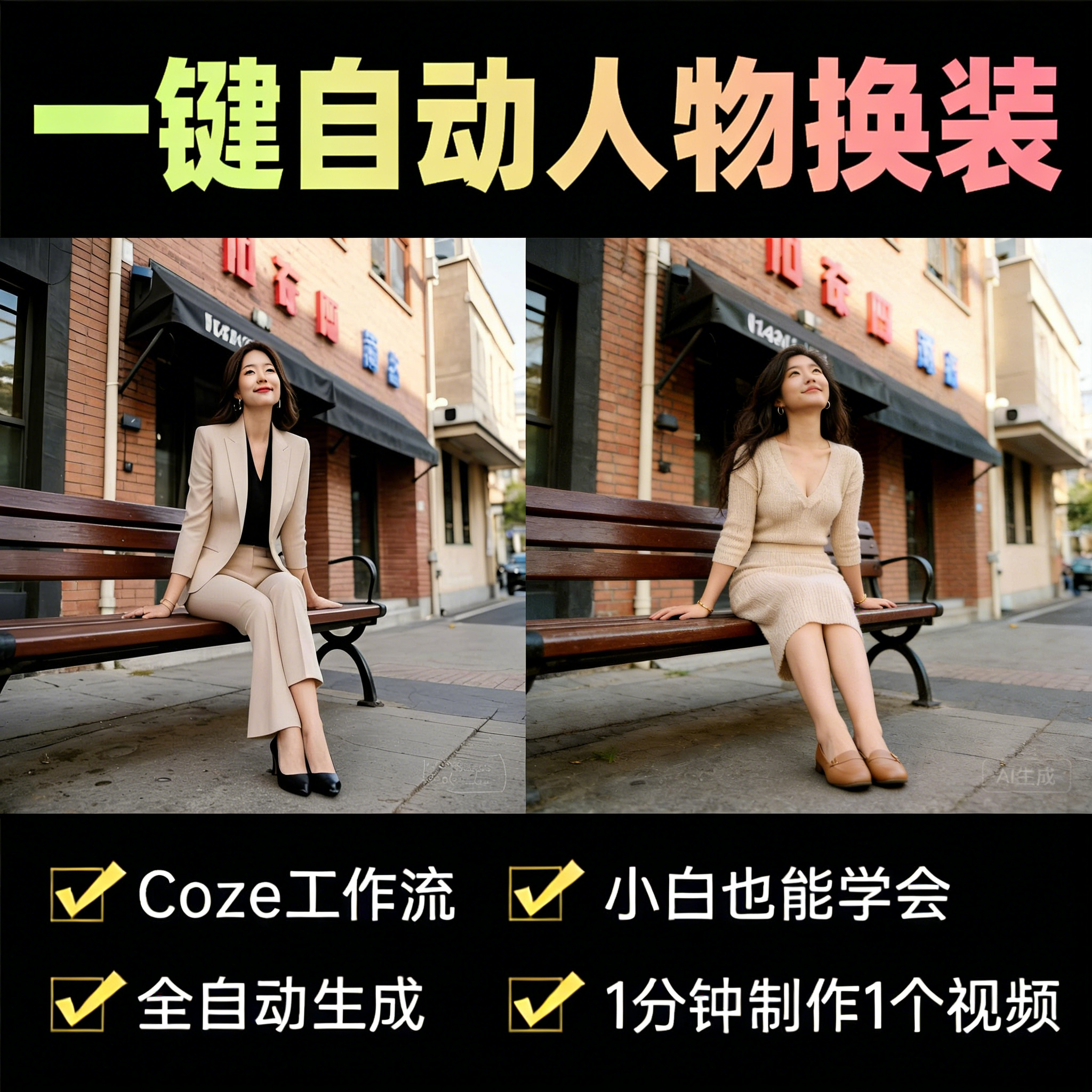 扣子工作流coze成品教程智能体开发案例搭建模板人物一键AI换装图