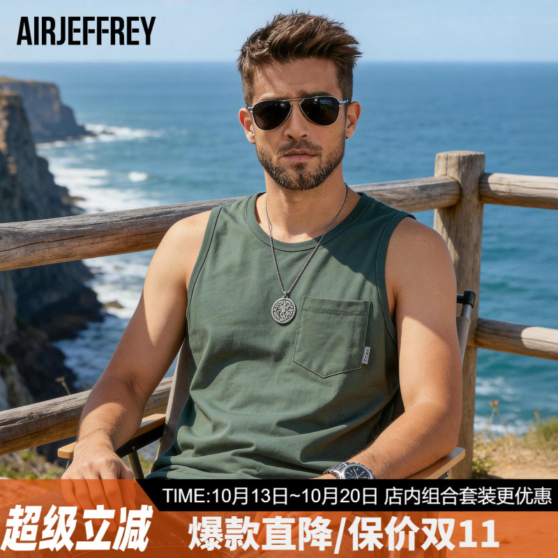 2026 New Men's Vest Pure Cotton Solid Color Fitness Sleeveless Sports Sweat-Absorbent Breathable Sleeveless T-Shirt with Pocket Top