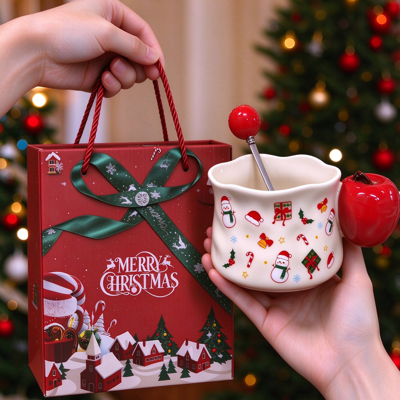 Christmas Gift Mug, High-Looking and Creative Apple-Shaped Handle Cup, Small Gift for Girls and Children, Souvenir Gift
