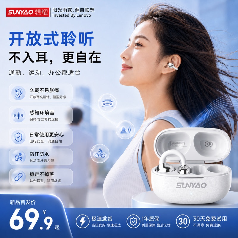 Lenovo Eco Eco Ear Clip Bluetooth Headphones Rs122 Wireless Noise Reduction High-Quality Sound 2026 New Model Sports Lenovo Eco Eco Ear Clip Bluetooth Headphones Rs122 Wireless Noise Reduction High-Quality Sound 2026 New Model Sports