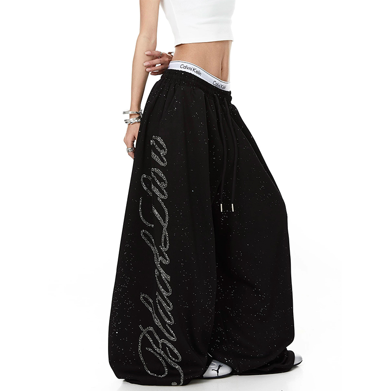 American-Style Star-Patterned Letter Rhinestone Design Casual Pants for Men and Women, Autumn Dance Loose Wide-Leg Pants, Long Sweatpants American-Style Star-Patterned Letter Rhinestone Design Casual Pants for Men and Women, Autumn Dance Loose Wide-Leg Pants, Long Sweatpants