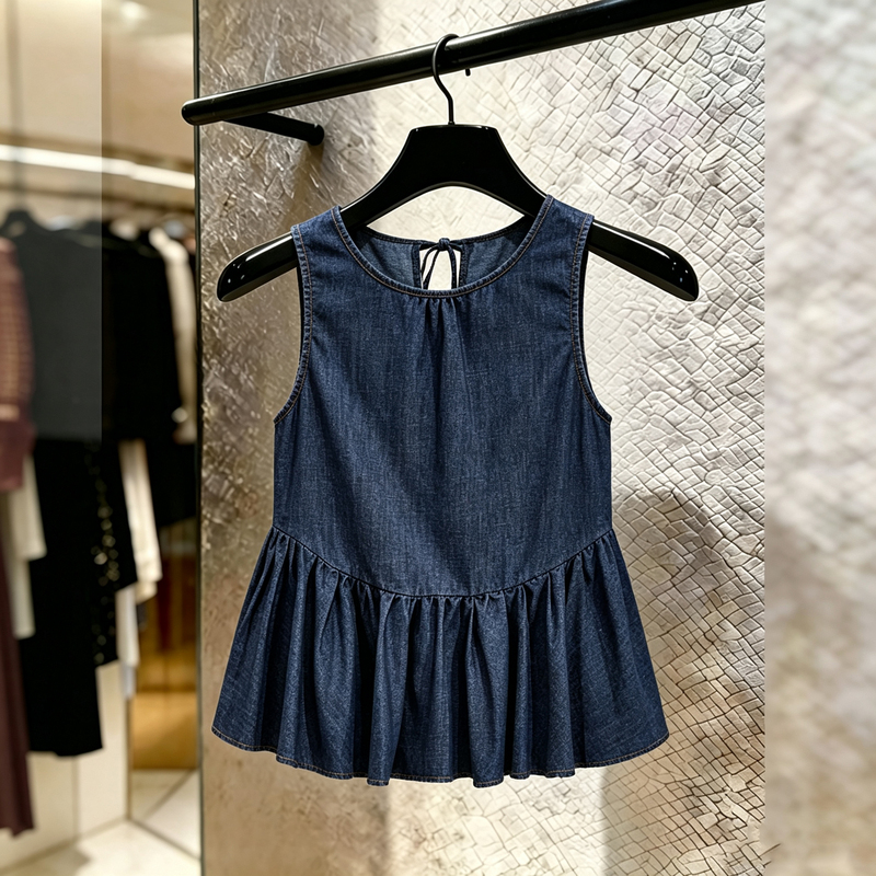 Summer New Niche Retro Halter Neck Sleeveless Vest for Women 2026 Fashionable Blue Slimming Denim Sleeveless Top