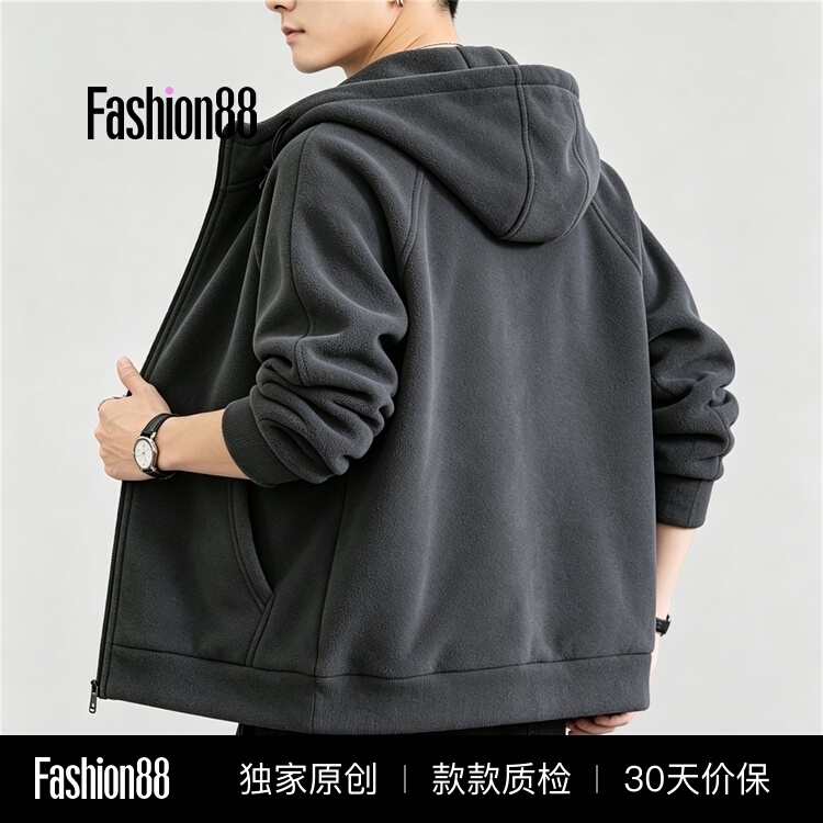 Men's Fleece Jacket for Autumn and Winter, Thickened with Fleece, Hooded Zip-Up Sweatshirt, Spring and Autumn Men's Fleece Top Men's Fleece Jacket for Autumn and Winter, Thickened with Fleece, Hooded Zip-Up Sweatshirt, Spring and Autumn Men's Fleece Top