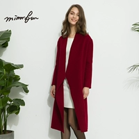 MIRROR FUN mùa đông phong cách mới tối giản áo choàng hai mặt không cổ trong phần dài của áo cashmere hai mặt áo khoác dài nữ