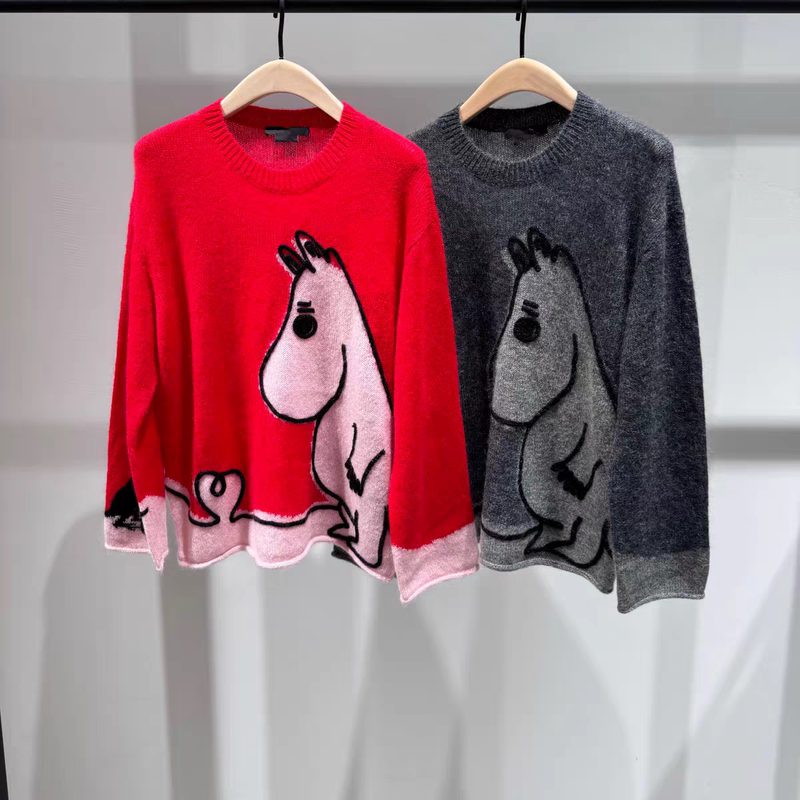 [Moomin Collaboration] Genuine 2026 Autumn New Mohair and Wool Blend Curled Edge Sweater Mbf3Swt053