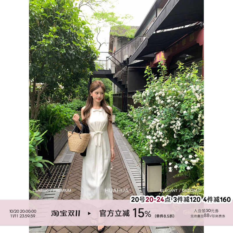 【Flower Flower】Liu Zhimin's Little White Dress~ Celebrity Style Round Neck Elegant Three-Dimensional Bow Waist-Cinching Dress 【Flower Flower】Liu Zhimin's Little White Dress~ Celebrity Style Round Neck Elegant Three-Dimensional Bow Waist-Cinching Dress