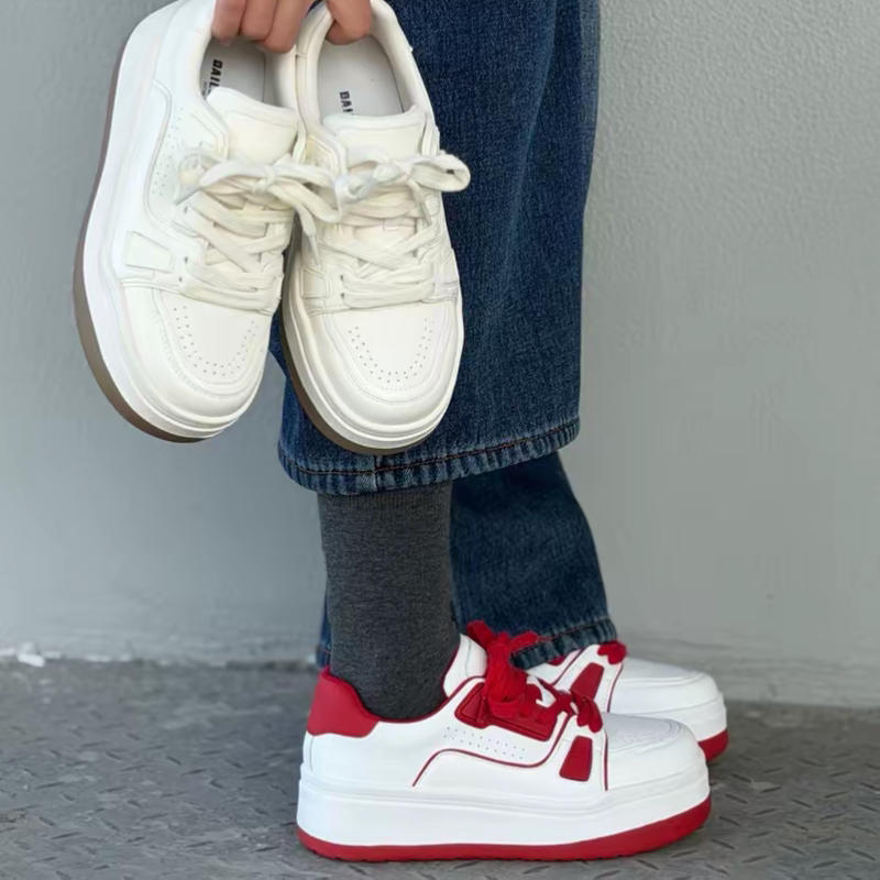 【Cowhide + Ultra-Light Sole】【Dead Wood Revives】Fashionable Trendy Color-Blocked Lace-Up White Sneakers - Fish 【Cowhide + Ultra-Light Sole】【Dead Wood Revives】Fashionable Trendy Color-Blocked Lace-Up White Sneakers - Fish