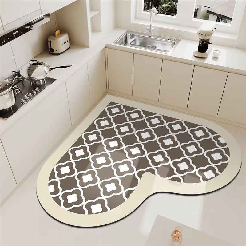 2024 new heart-shaped kitchen floor mat, diatom mud absorbent foot mat, wipeable disposable mat, non-slip and anti-oil special carpet