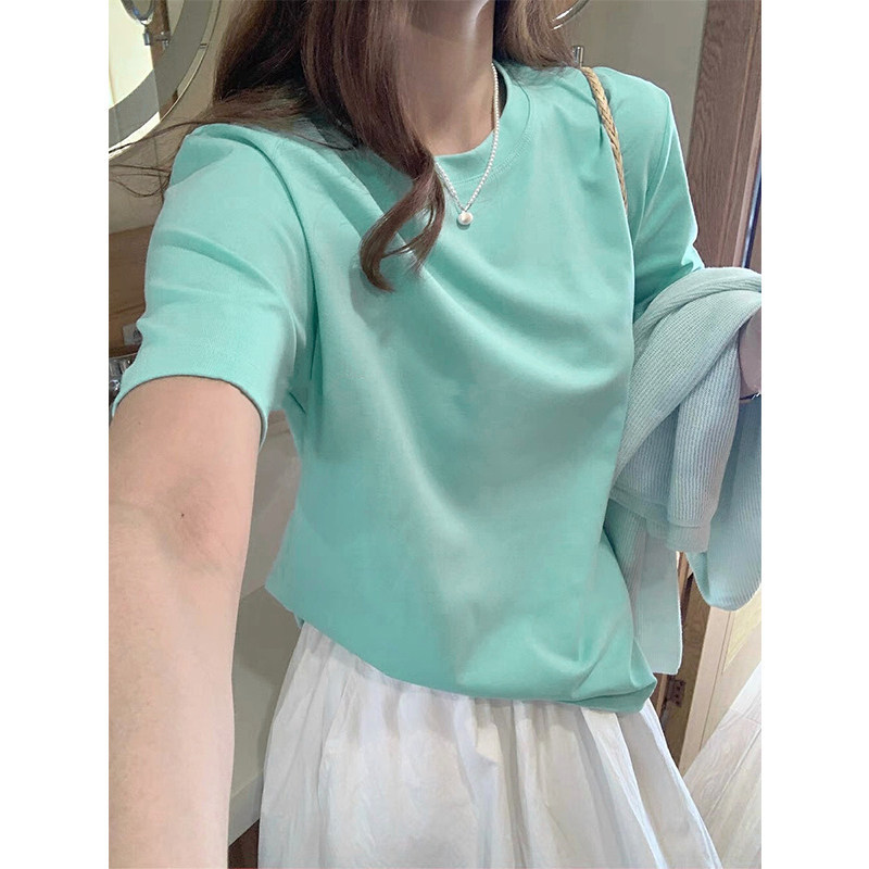 Fresh Mint Green Short-Sleeve T-Shirt for Women, Loose Fit, Round Neck, Casual, Slimming, Versatile Base Shirt Top, Summer 2026