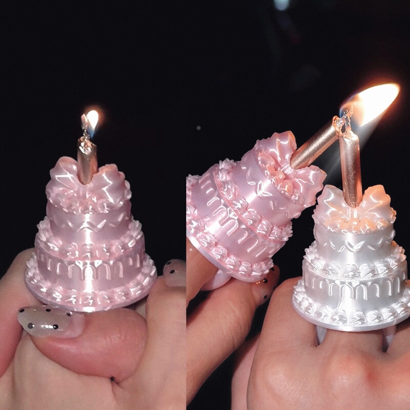 Cake Candle Ring Creative Ins-Style Birthday Decoration Ring 3D Printed Photo Prop Niche Jewelry Cake Candle Ring Creative Ins-Style Birthday Decoration Ring 3D Printed Photo Prop Niche Jewelry