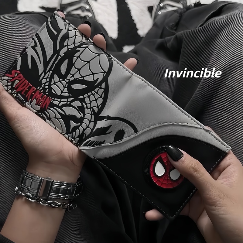 Spider-Man Wallet, Black and White Patchwork Folding Card Holder, Marvel Demon Slayer Anime Merchandise Coin Storage Wallet Spider-Man Wallet, Black and White Patchwork Folding Card Holder, Marvel Demon Slayer Anime Merchandise Coin Storage Wallet