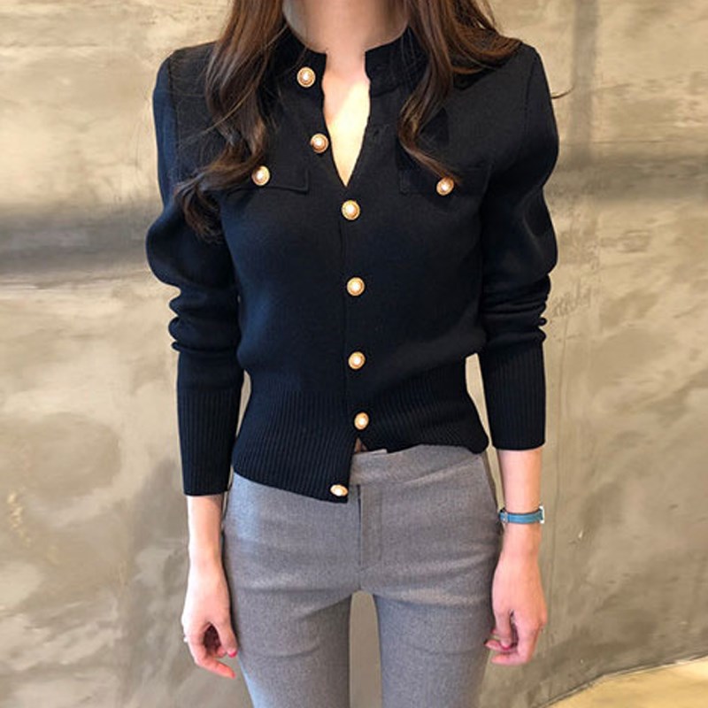 Tide brand knitted cardigan women's 2021 autumn and winter new Korean version short slim sweater retro long-sleeved small coat top