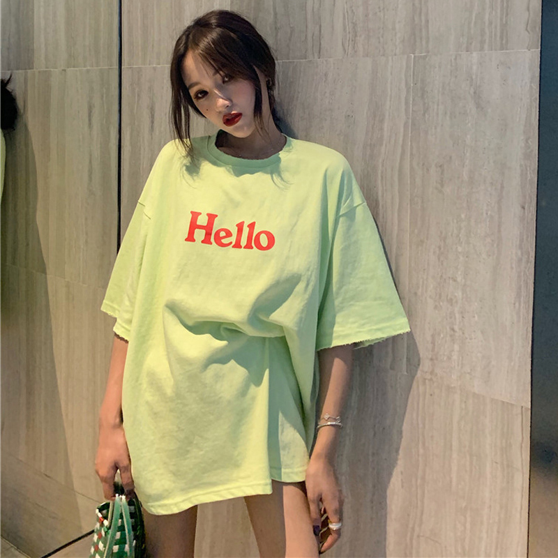 Tide Card Net Red Letters Short Sleeve T-shirt Woman Loose 2022 Summer new women's dress bf Wind in the long version of the brief jacket