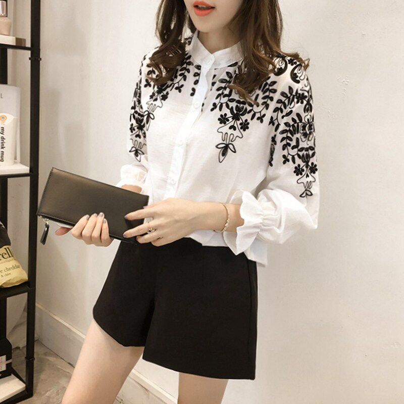 Tide Card Fashion Long Sleeve Shirt Woman 2022 Chunqiu New Grand size Dress Embroidery Loose cover Slim Blouse Women