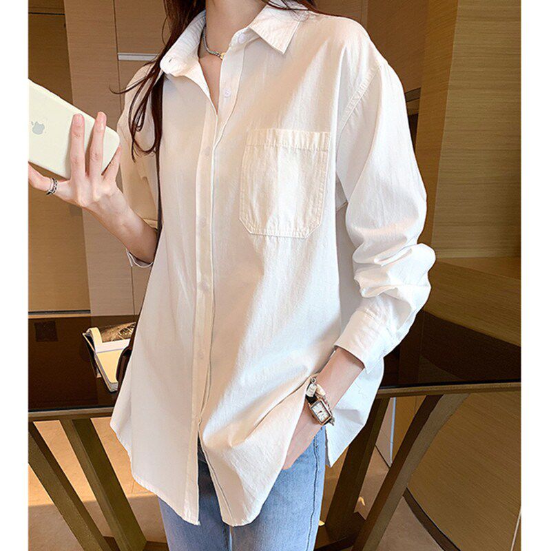 Korean version 100 hitch white shirt woman 2022 spring autumn new large size women's dress loose 100 hitch blouse with slim shirt tide