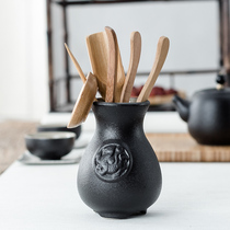 Japanese-style tea ceremony six gentlemen imitating Song ceramics Ru kiln can grow bamboo ebony solid wood teaspoon clip kung fu tea set accessories
