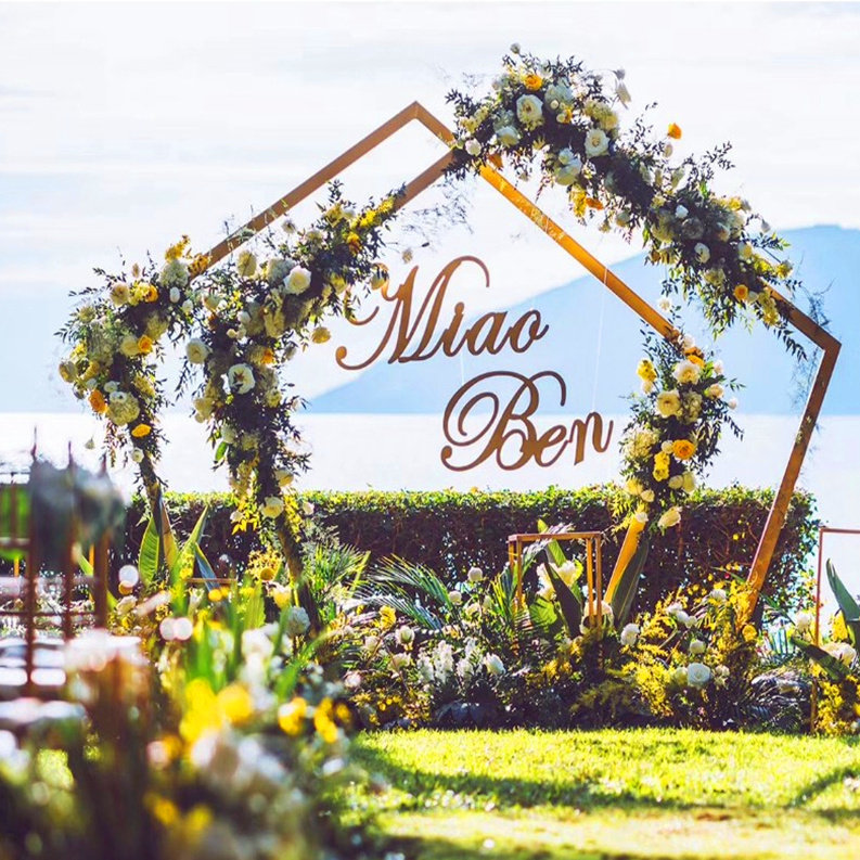 New Wedding Dyeongsen Ensemble Iron Art Outdoor Geometric Diamond Road Leading Wedding Celebration Props Background Decoration Play Pentagon Arch